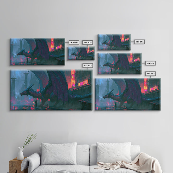 Copper Dragon with Riveted Wings Canvas Print, Steampunk Art, Halloween Decor, Living Room Decor, Fine Art, Mechanic, STE-2x1-78