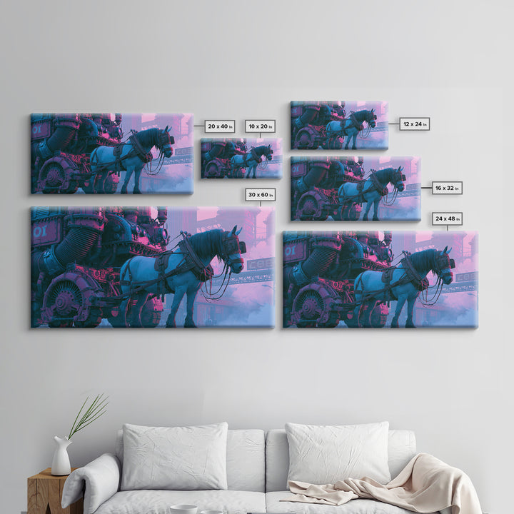 Steam Powered Horse Framed Canvas Print, Steampunk Art, Wall Decor, Living Room Decor, Fine Art, Mechanic, Whimsical Decor, STE-2x1-83