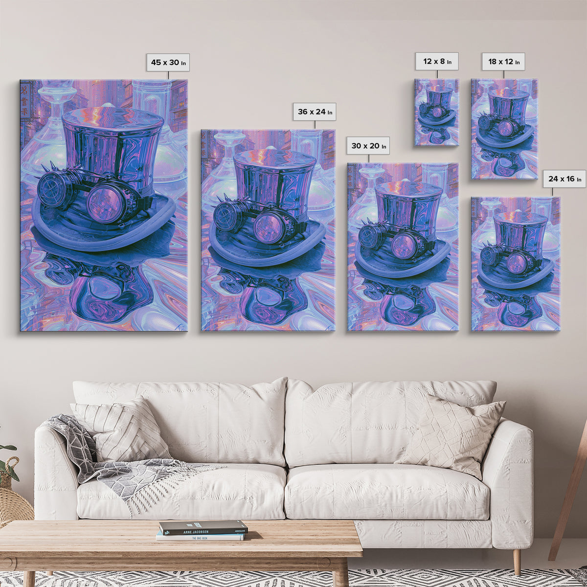 Top Hat and Goggles Still Life Framed Canvas Print, Steampunk Art, Living Room Decor, Oil Painting, Mechanic, STE-2x3-12