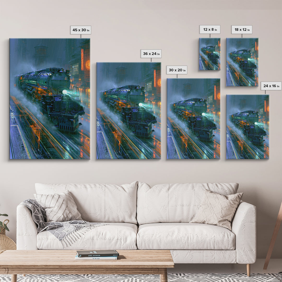 Steam Locomotive Racing Through Fog Canvas Print, Steampunk Art, Wall Art, Living Room Decor, Oil Painting, Mechanic, STE-2x3-14