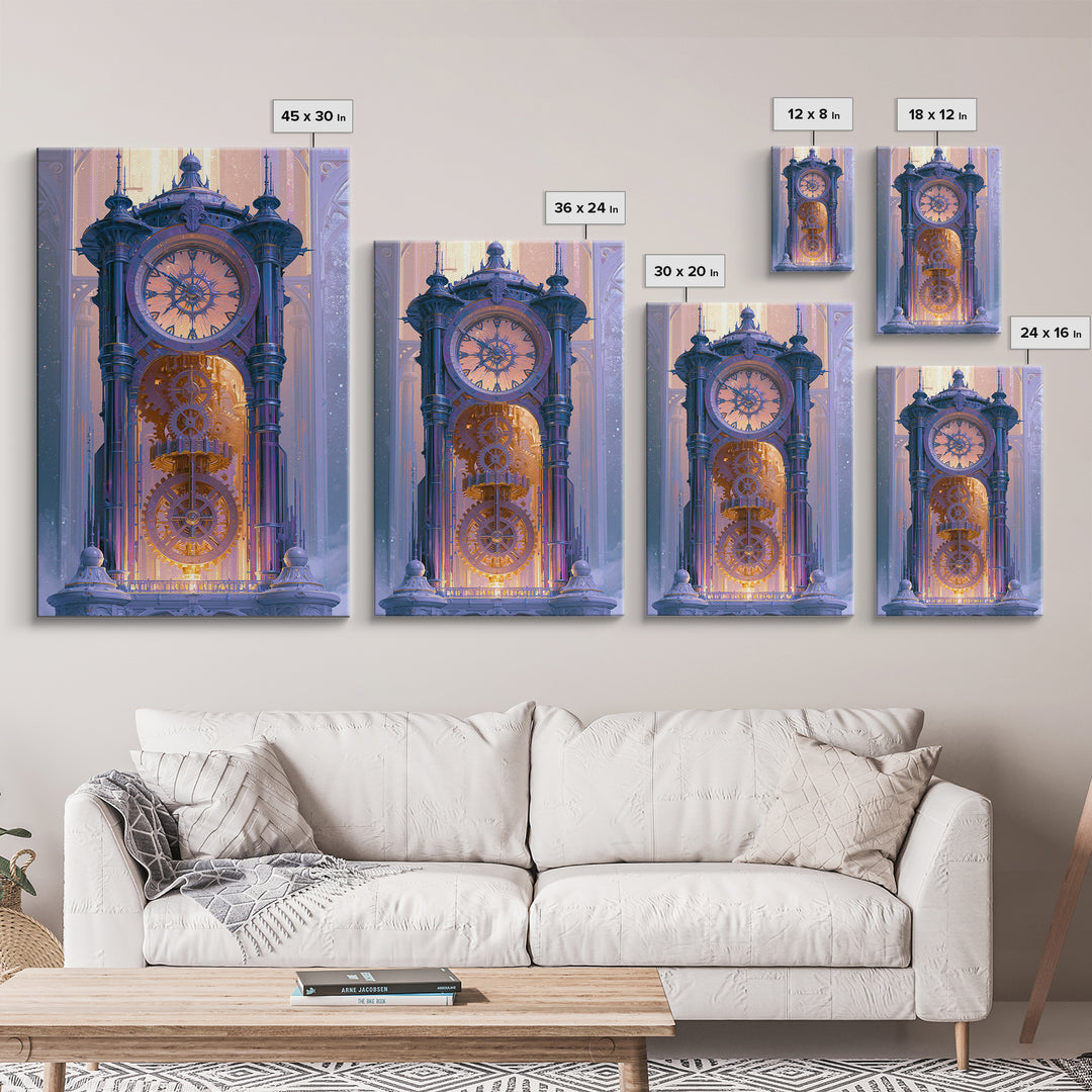 Clock Tower Gears Framed Canvas Print, Steampunk Art, Living Room Decor, Oil Painting, Mechanic, Whimsigoth Decor, STE-2x3-21