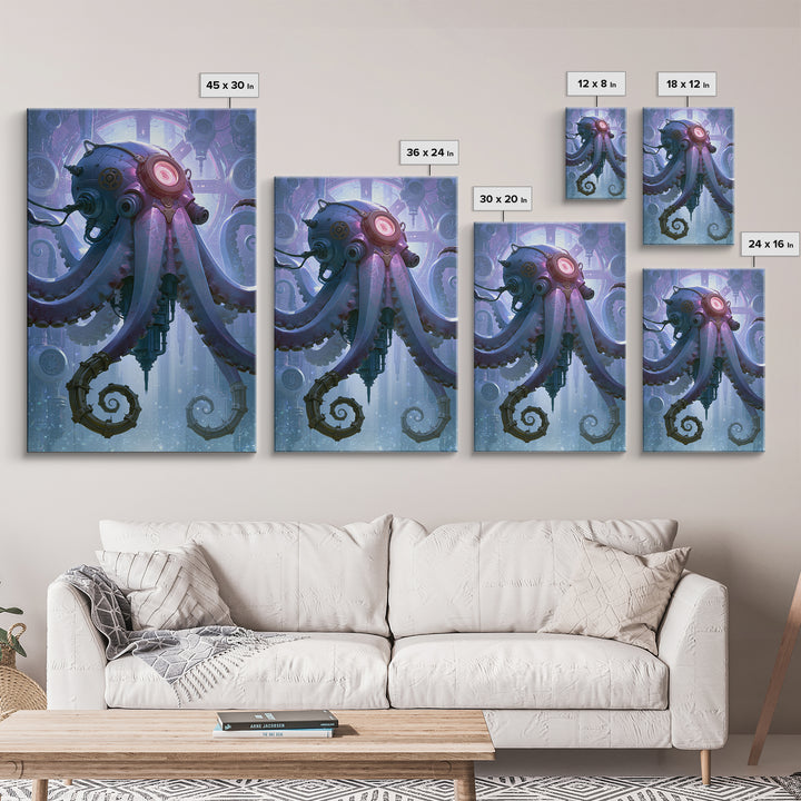 Steampunk Octopus with Brass Tentacles Framed Canvas Print, Steampunk Art, Abstract Art, Living Room Decor, Fine Art, Mechanic, STE-2x3-37