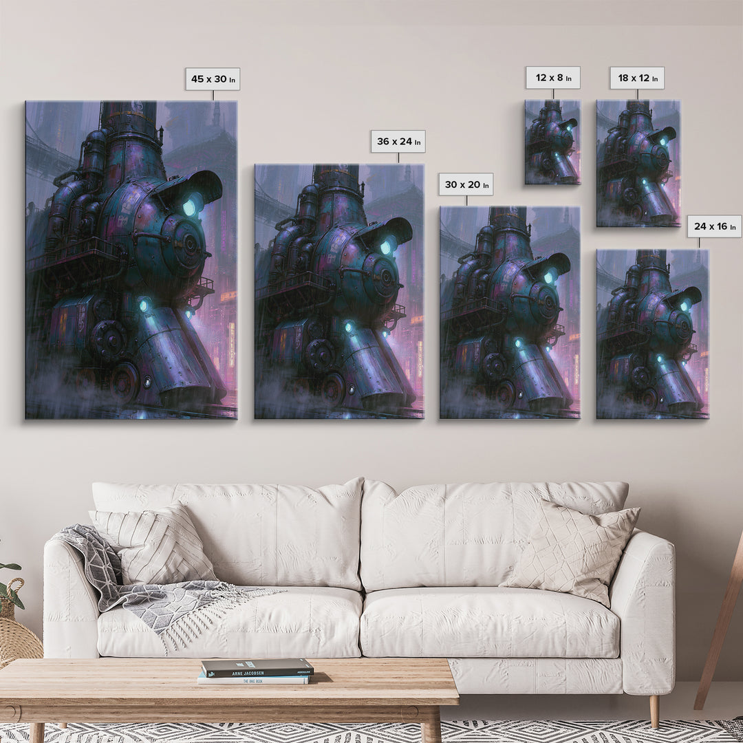 Steam Powered City Skyline Framed Canvas Print, Steampunk Art, Printable Art, Living Room Decor, Abstract Art, Mechanic, STE-2x3-53