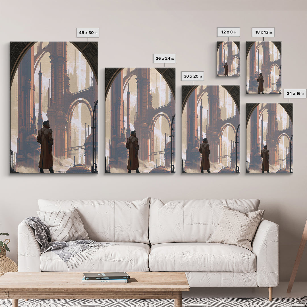 Steam Powered City Skyline Canvas Print, Steampunk Art, Wall Art Living Room, Living Room Decor, Abstract Art, Mechanic, STE-2x3-77