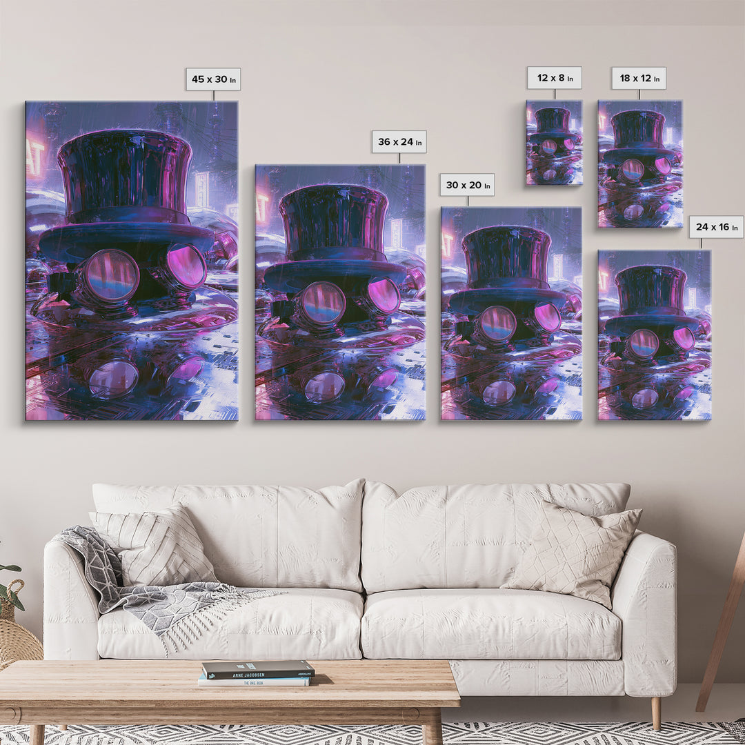 Top Hat and Goggles Still Life Framed Canvas Print, Steampunk Art, Modern Decor, Living Room Decor, Fine Art, Mechanic, STE-2x3-84