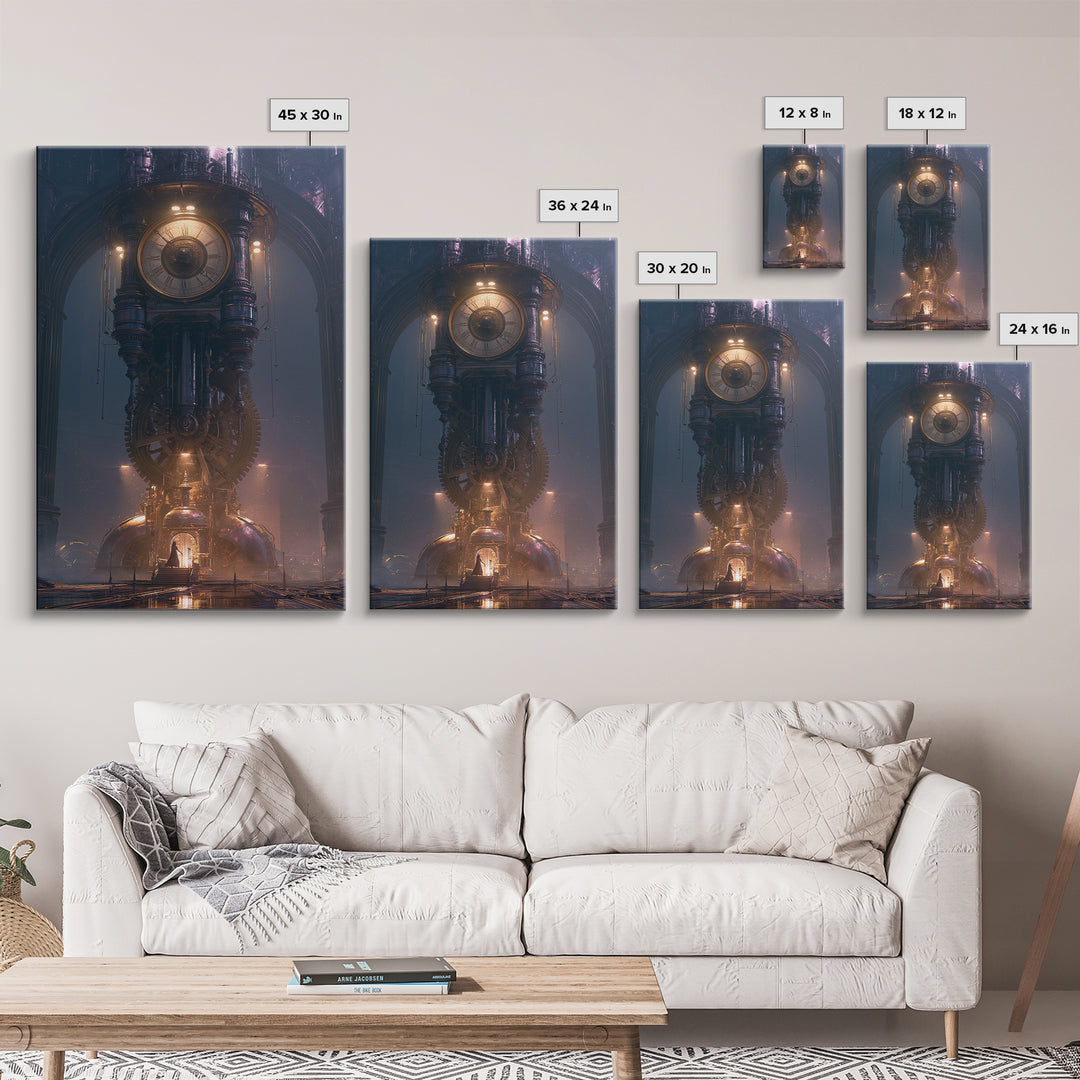 Clock Tower Gears Framed Canvas Print, Steampunk Art, Wall Art Print, Living Room Decor, Fine Art, Mechanic, Gallery Decor, STE-2x3-93