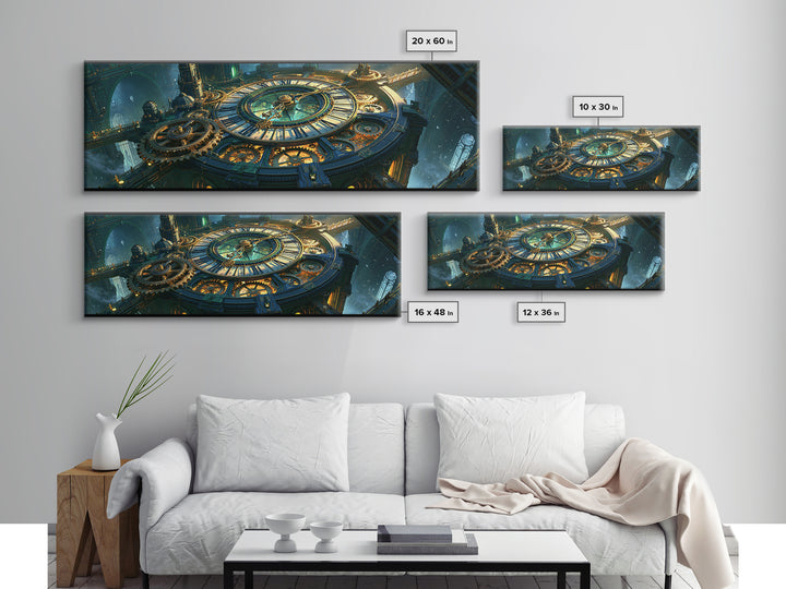 Clock Tower Gears Canvas Print, Steampunk Art, Cat Art, Living Room Decor, Oil Painting, Mechanic, Fine Art Print, STE-3x1-29