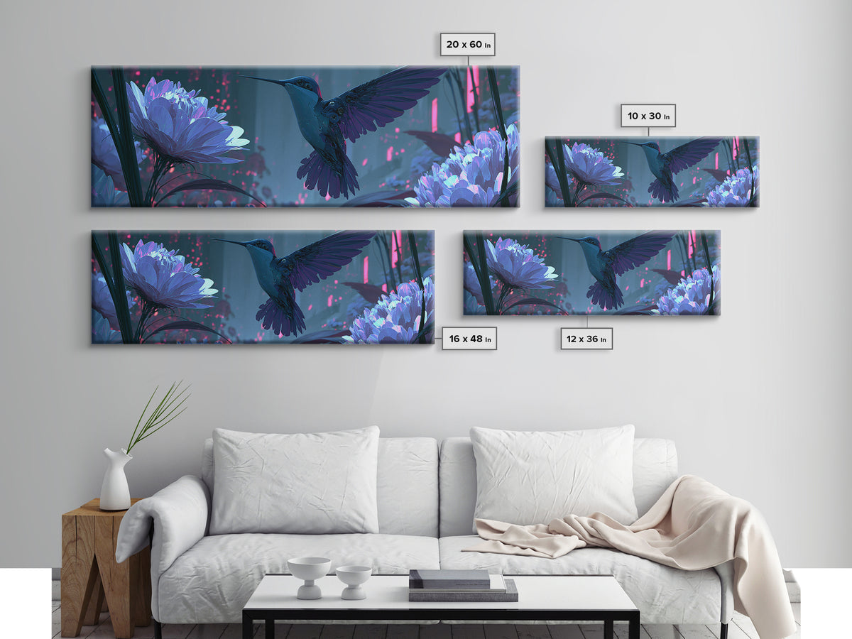 Mechanical Hummingbird Hovering Near Flower Canvas Print, Steampunk Art, Steampunk Lamp, Living Room Decor, Fine Art, Mechanic, STE-3x1-49
