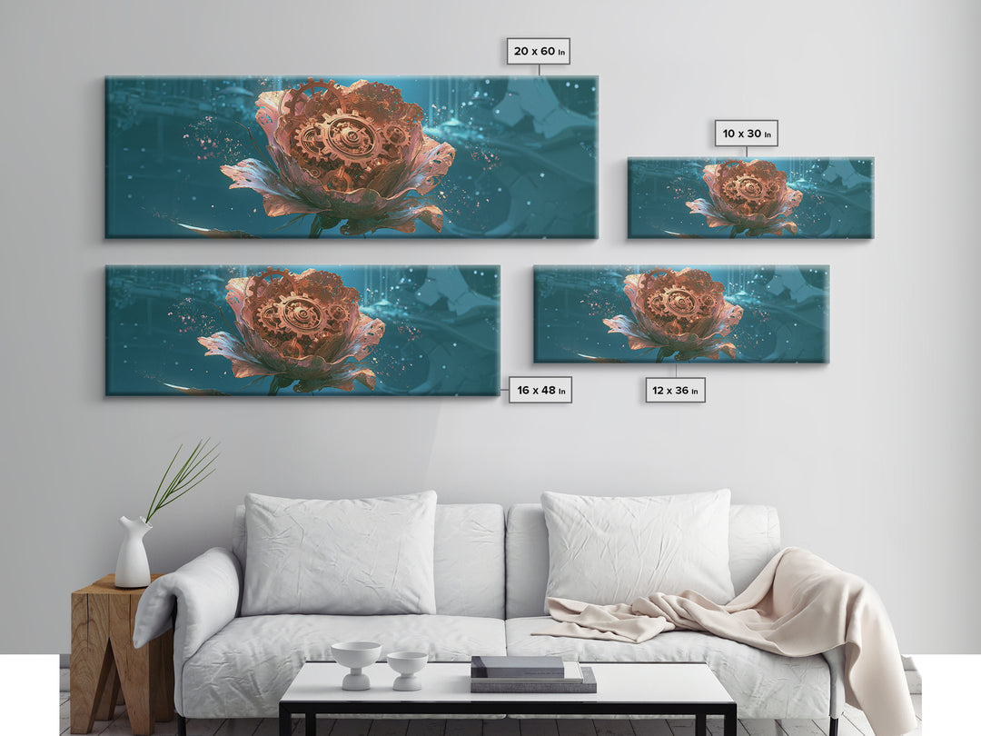Mechanical Rose Made of Copper Gears Framed Canvas Print, Steampunk Art, Canvas Art, Living Room Decor, Abstract Art, Mechanic, STE-3x1-67