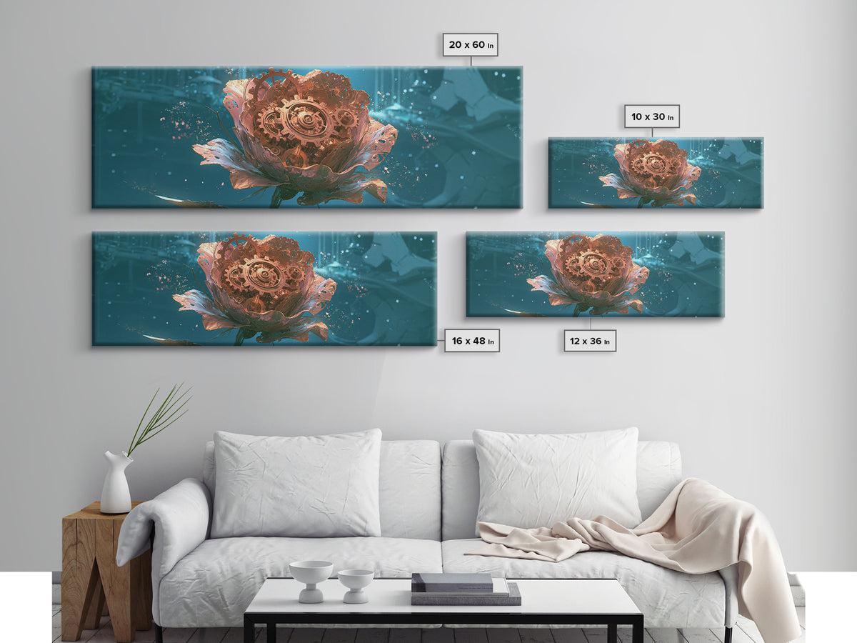 Mechanical Rose Made of Copper Gears Framed Canvas Print, Steampunk Art, Canvas Art, Living Room Decor, Abstract Art, Mechanic, STE-3x1-67