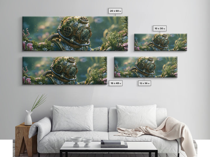 Brass Diving Helmet Canvas Print, Steampunk Art, Wall Decor, Living Room Decor, Mechanic, Whimsical Decor, Boho Wall Art, STE-3x1-76