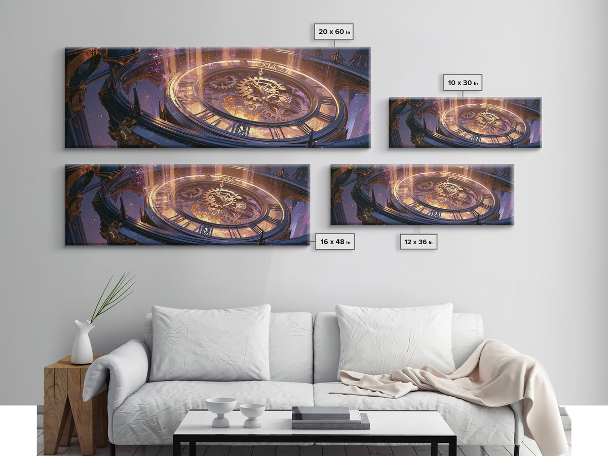 Clock Tower Gears Framed Canvas Print, Steampunk Art, Steampunk Decor, Living Room Decor, Fine Art, Mechanic, Textured Painting, STE-3x1-77