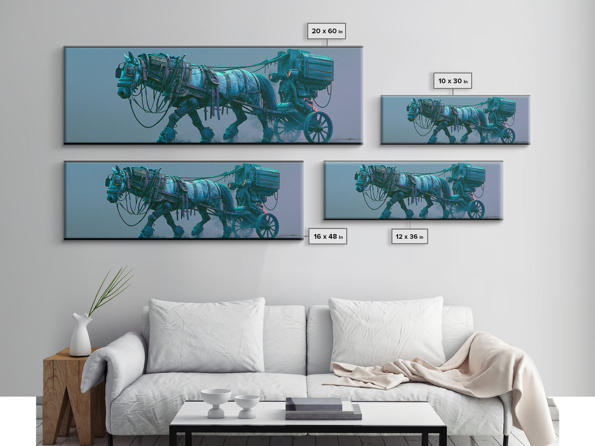 Steam Powered Horse Framed Canvas Print, Steampunk Art, Printable Art, Living Room Decor, Oil Painting, Mechanic, STE-3x1-79