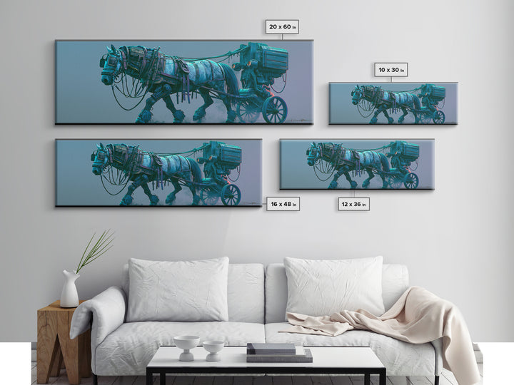 Steam Powered Horse Framed Canvas Print, Steampunk Art, Printable Art, Living Room Decor, Oil Painting, Mechanic, STE-3x1-79