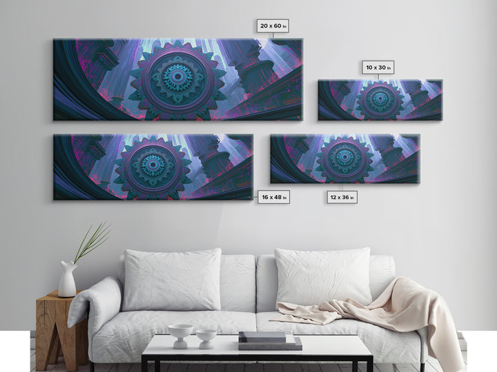 Cogwheel Mandala in Bronze and Teal Canvas Print, Steampunk Art, Halloween Decor, Living Room Decor, Fine Art, Mechanic, STE-3x1-80