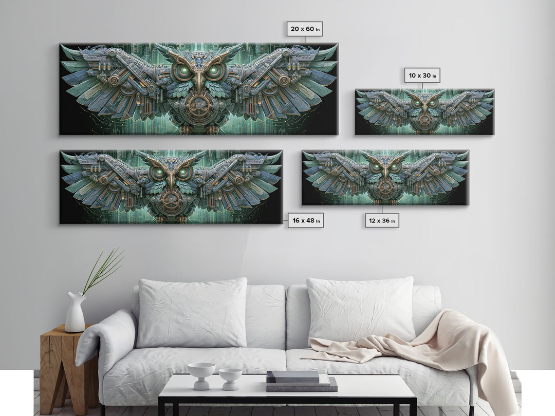 Brass Clockwork Owl Framed Canvas Print, Steampunk Art, Boho Decor, Living Room Decor, Oil Painting, Mechanic, Art Print, STE-3x1-89