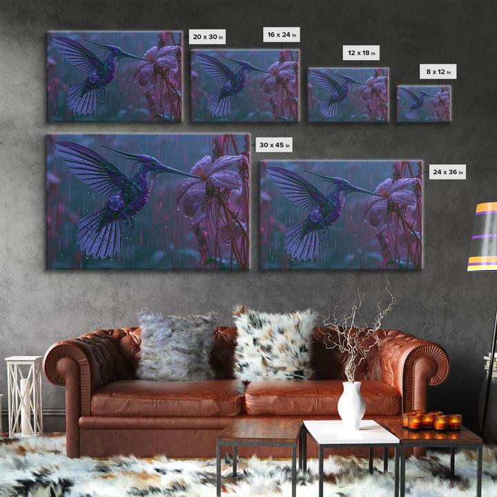 Mechanical Hummingbird Hovering Near Flower Canvas Print, Steampunk Art, Digital Download Art, Living Room Decor, Mechanic, STE-3x2-13