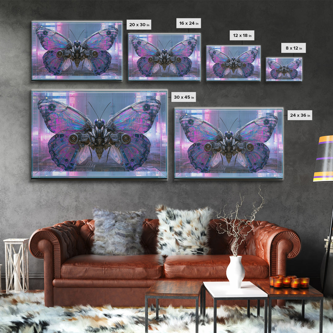 Mechanical Butterfly Specimen Framed Canvas Print, Steampunk Art, Digital Print, Living Room Decor, Fine Art, Mechanic, STE-3x2-18