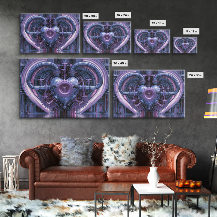 Gear Heart with Pipes and Valves Framed Canvas Print, Steampunk Art, Retro Decor, Living Room Decor, Fine Art, Mechanic, STE-3x2-24