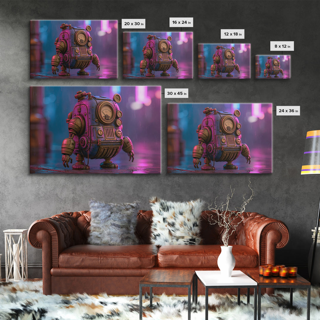 Retro Robot Made from Brass Gauges Framed Canvas Print, Steampunk Art, Living Room Decor, Oil Painting, Mechanic, STE-3x2-47