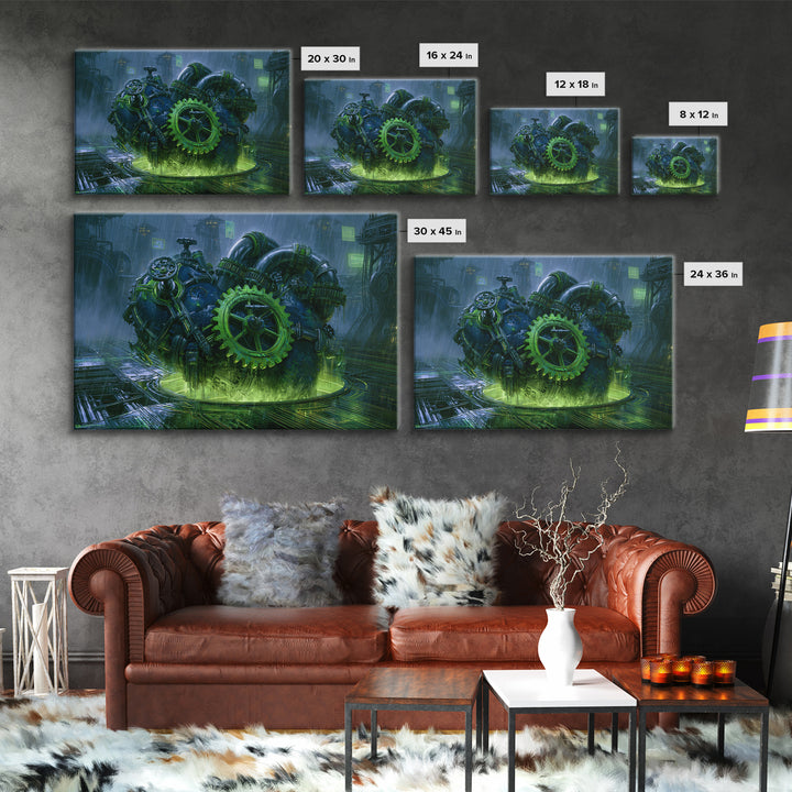 Gear Heart with Pipes and Valves Canvas Print, Steampunk Art, Gallery Decor, Living Room Decor, Fine Art, Mechanic, Wall Art, STE-3x2-48