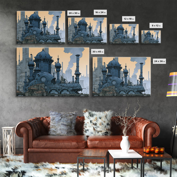 Steam Powered City Skyline Canvas Print, Steampunk Art, Neutral Decor, Living Room Decor, Fine Art, Mechanic, Home Decor, STE-3x2-49