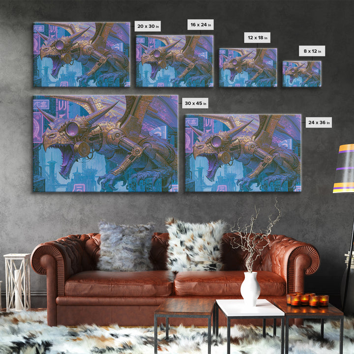Copper Dragon with Riveted Wings Canvas Print, Steampunk Art, Wall Art Print, Living Room Decor, Mechanic, Gallery Decor, STE-3x2-62
