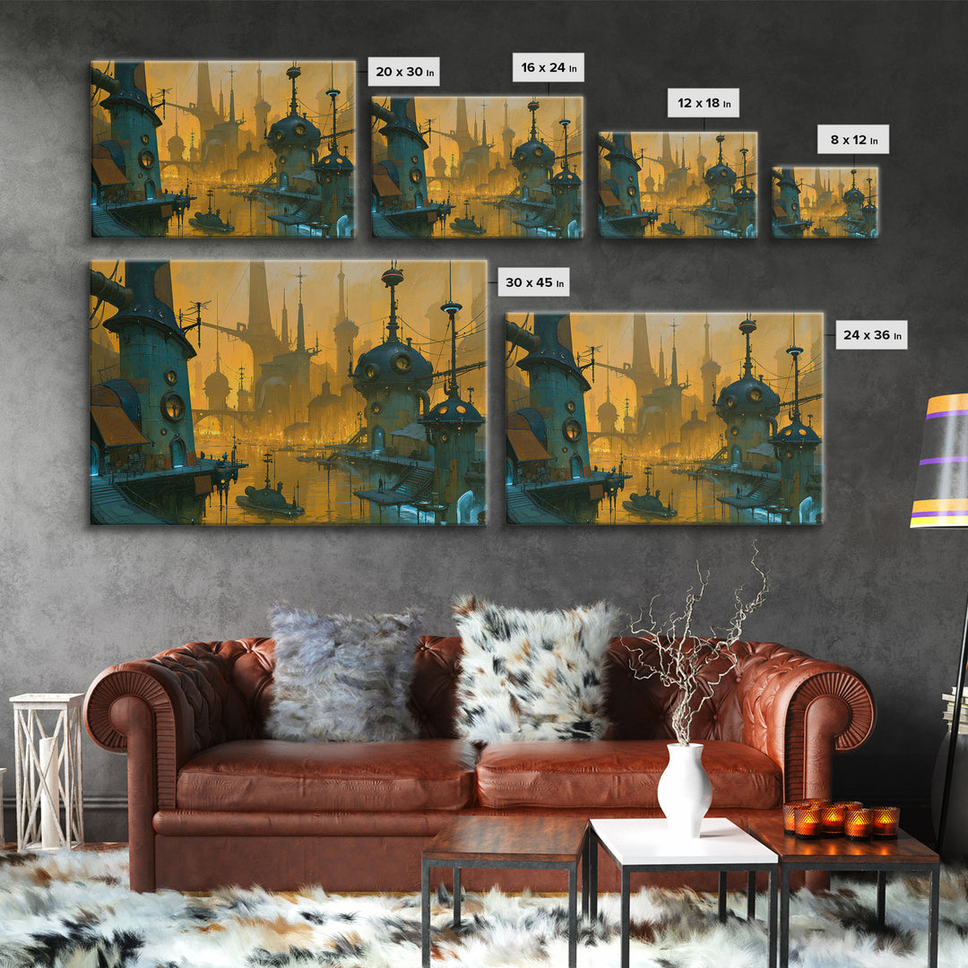 Steam Powered City Skyline Canvas Print, Steampunk Art, Neutral Decor, Living Room Decor, Fine Art, Mechanic, Home Decor, STE-3x2-73