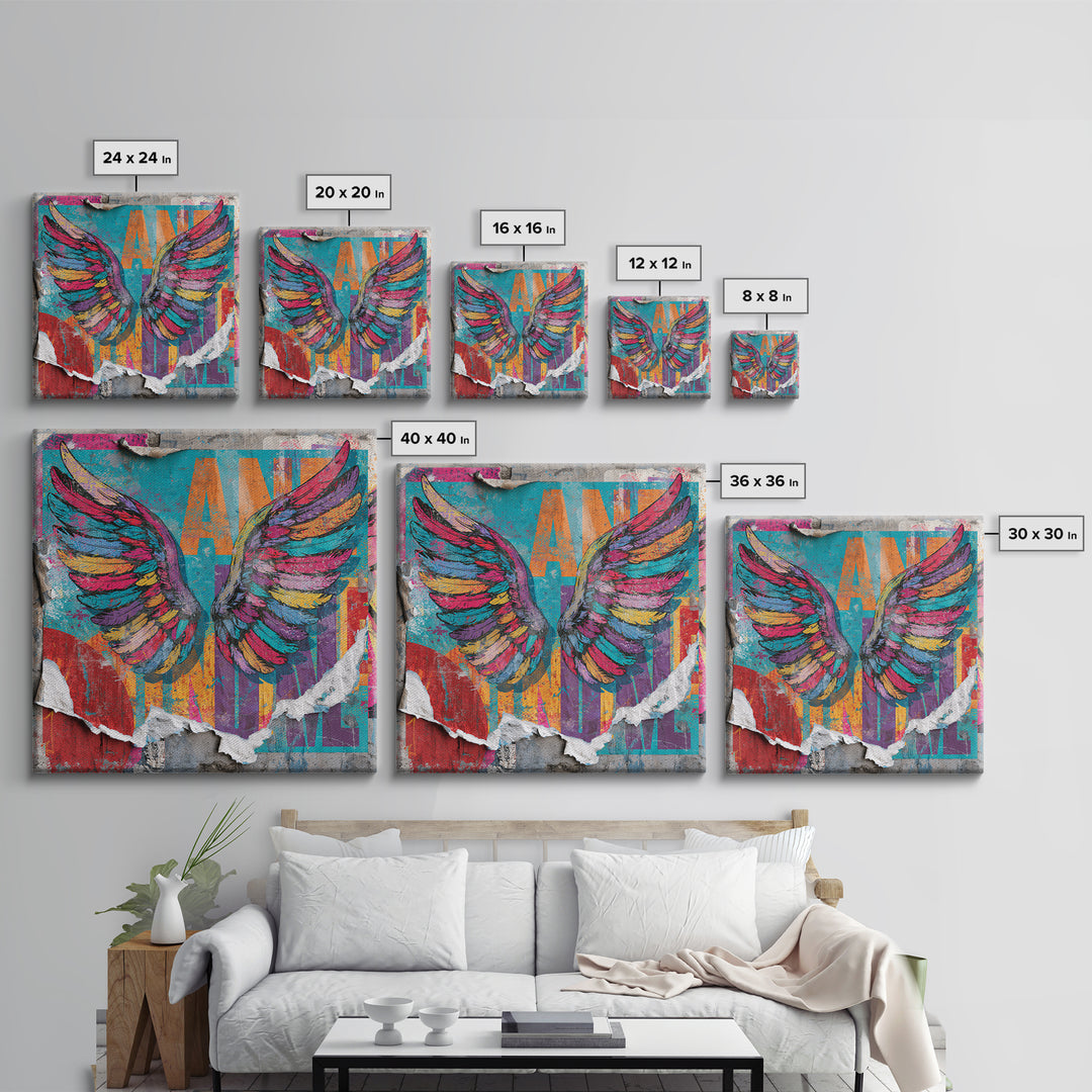 Graffiti Angel Wings Framed Canvas Print, Street Art, Room Decor, Living Room Decor, Fine Art, Urban, Original Painting, STR-1x1-29