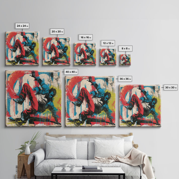 Breakdancer Frozen in Energetic Motion Framed Canvas Print, Street Art, Anime Art, Living Room Decor, Abstract Art, Urban, STR-1x1-42