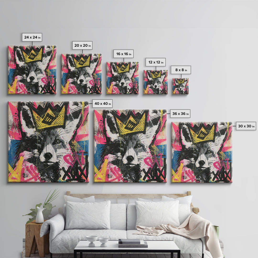 Urban Fox Wearing a Crown of Spray Canvas Print, Street Art, Contemporary Art, Living Room Decor, Fine Art, Urban, STR-1x1-50