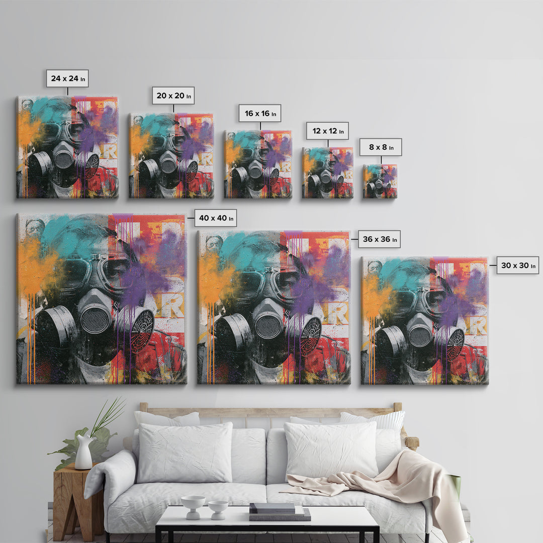 Masked Figure Surrounded by Aerosol Clouds Canvas Print, Street Art, Colorful Wall Art, Living Room Decor, Fine Art, Urban, STR-1x1-60