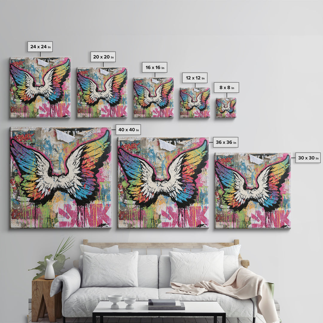 Graffiti Angel Wings Canvas Print, Street Art, Poster, Living Room Decor, Fine Art, Urban, Poster Prints, Watercolor Painting, STR-1x1-77
