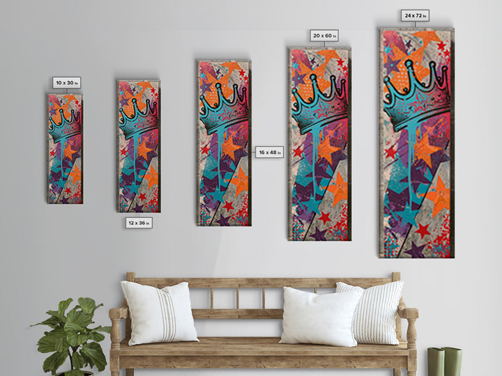 Drippy Crown and Stars Composition Canvas Print, Street Art, Painting, Living Room Decor, Fine Art, Urban, Abstract Painting, STR-1x3-32