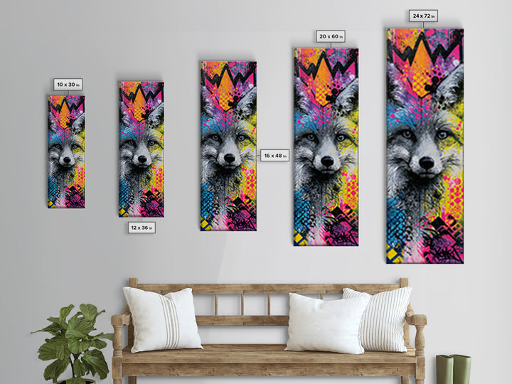 Urban Fox Wearing a Crown of Spray Canvas Print, Street Art, Gallery Decor, Living Room Decor, Fine Art, Urban, Wall Art, STR-1x3-38