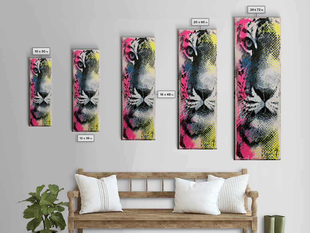 Spray Painted Tiger Face Canvas Print, Street Art, Canvas, Living Room Decor, Fine Art, Urban, Colorful Wall Art, Bar Art, STR-1x3-44