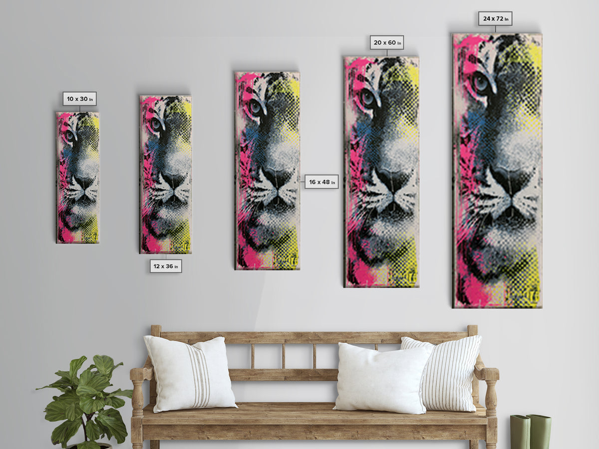Spray Painted Tiger Face Canvas Print, Street Art, Canvas, Living Room Decor, Fine Art, Urban, Colorful Wall Art, Bar Art, STR-1x3-44