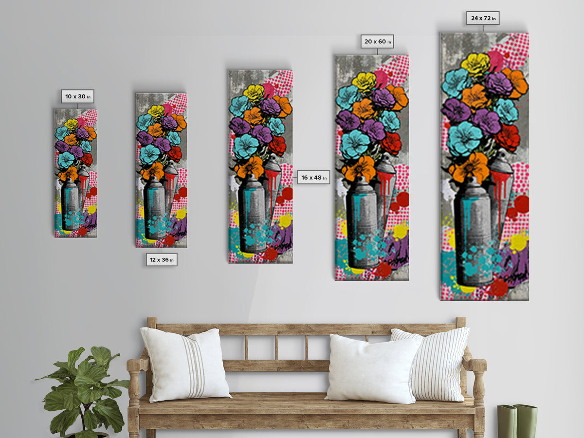 Spray Can Bouquet Canvas Print, Street Art, Anime Art, Living Room Decor, Abstract Art, Urban, Art Print, Textured Painting, STR-1x3-51