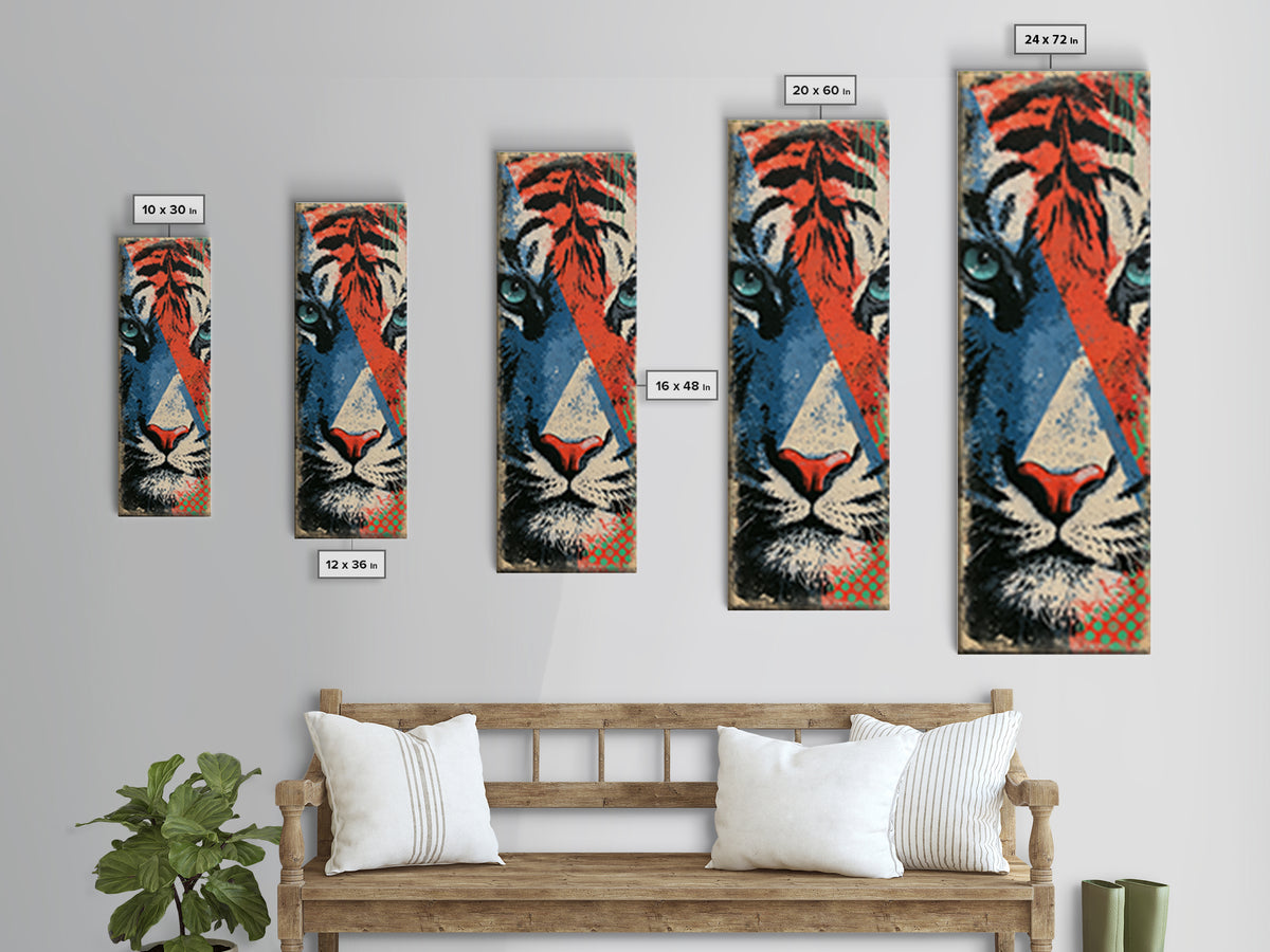 Spray Painted Tiger Face Canvas Print, Street Art, Modern Art, Living Room Decor, Oil Painting, Urban, Neutral Decor, STR-1x3-68