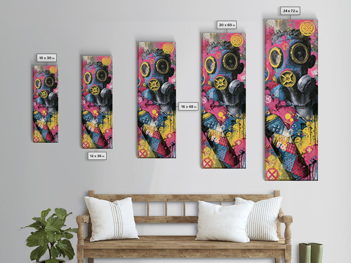Masked Figure Surrounded by Aerosol Clouds Canvas Print, Street Art, Colorful Wall Art, Living Room Decor, Fine Art, Urban, STR-1x3-72