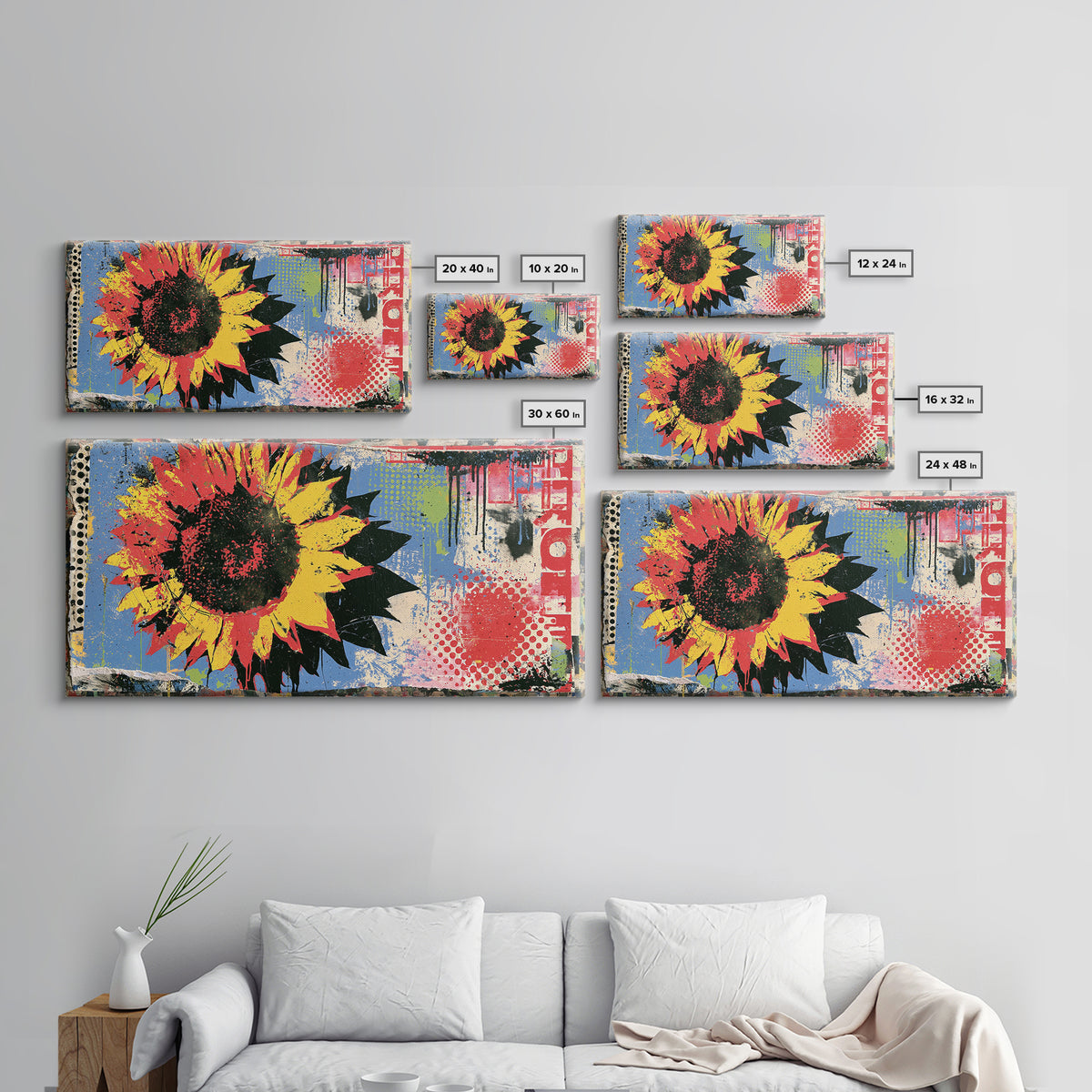 Street Mural Sunflower Framed Canvas Print, Street Art, Statement Artwork, Living Room Decor, Fine Art, Urban, Wall Decor, STR-2x1-20