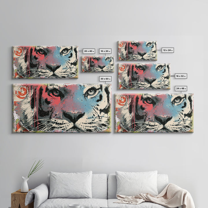 Spray Painted Tiger Face Canvas Print, Street Art, Painting, Living Room Decor, Oil Painting, Urban, Abstract Painting, STR-2x1-52