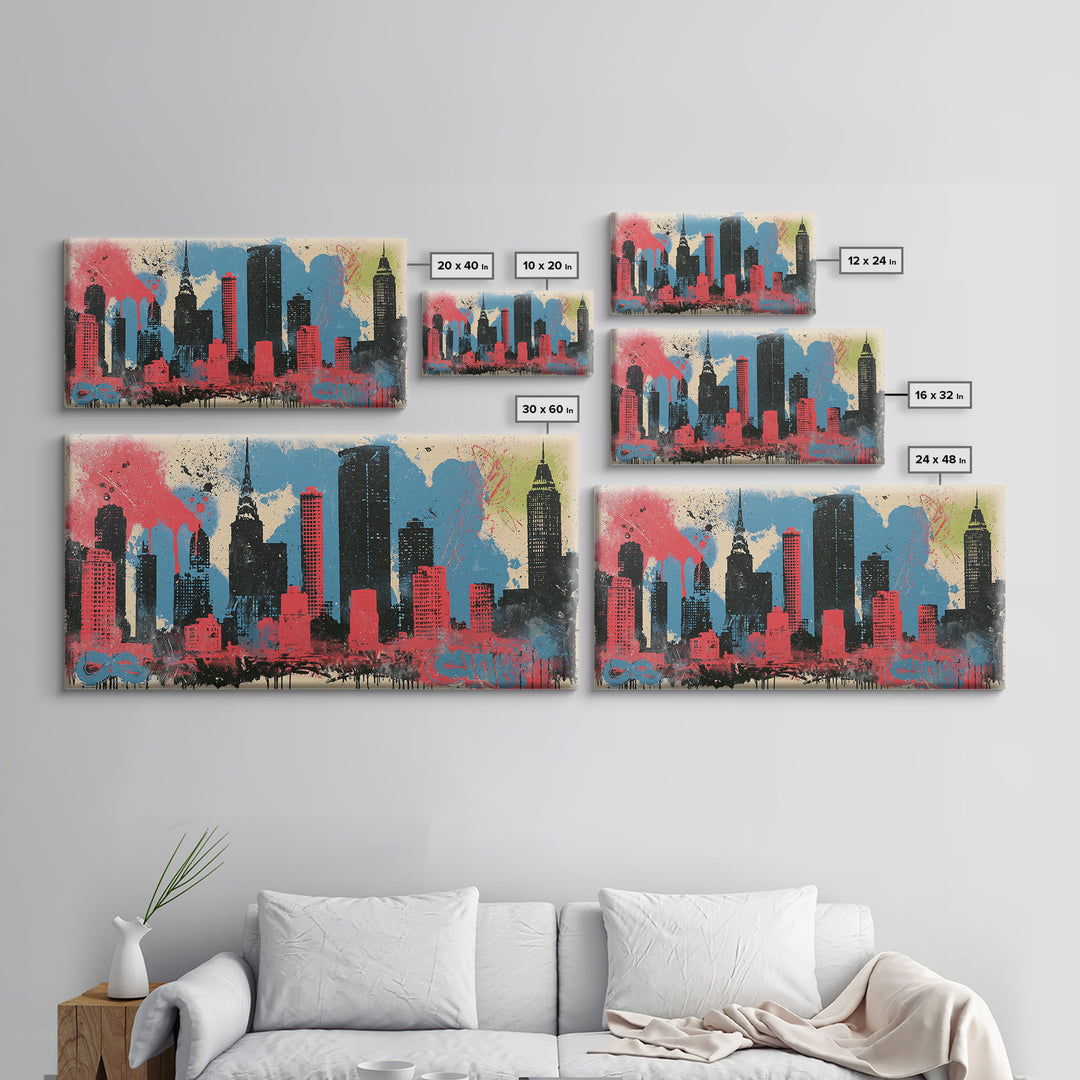 Urban Skyline Made from Stencil Layers Canvas Print, Street Art, Living Room Decor, Abstract Art, Urban, Abstract Painting, STR-2x1-58