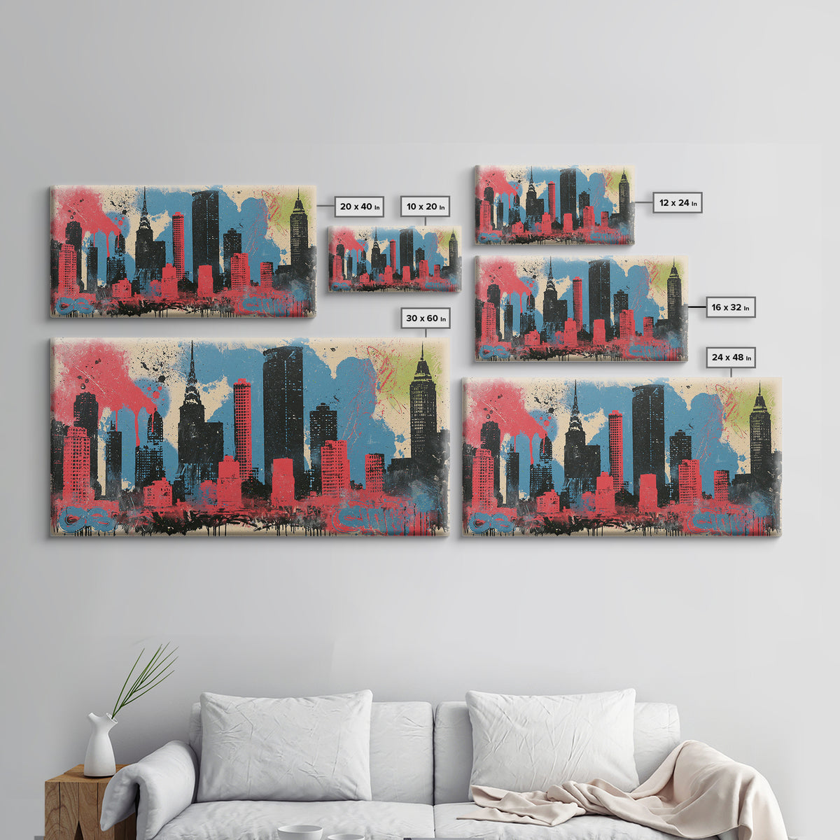 Urban Skyline Made from Stencil Layers Canvas Print, Street Art, Living Room Decor, Abstract Art, Urban, Abstract Painting, STR-2x1-58