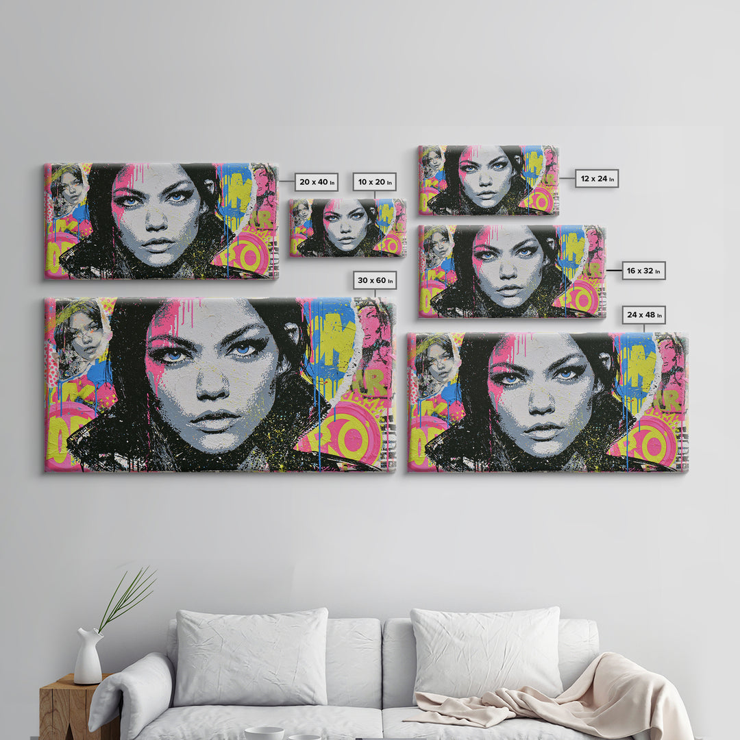 Bold Stencil Portrait Canvas Print, Street Art, Abstract Painting, Living Room Decor, Fine Art, Urban, Gallery Decor, STR-2x1-69