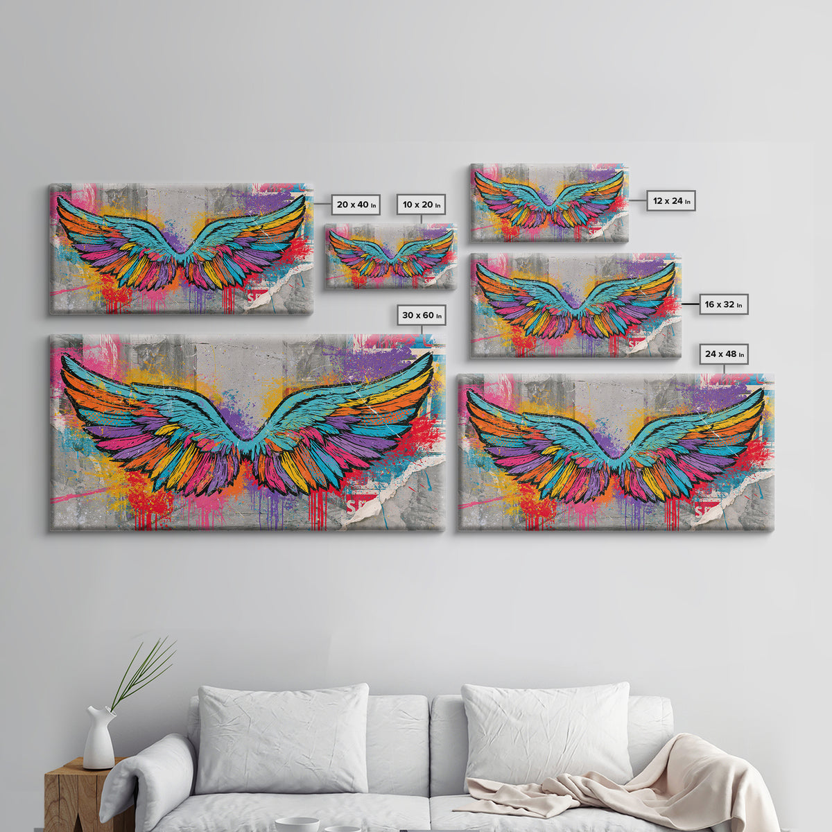 Graffiti Angel Wings Canvas Print, Street Art, Abstract Art, Living Room Decor, Fine Art, Urban, Anime Art, Original Artwork, STR-2x1-73