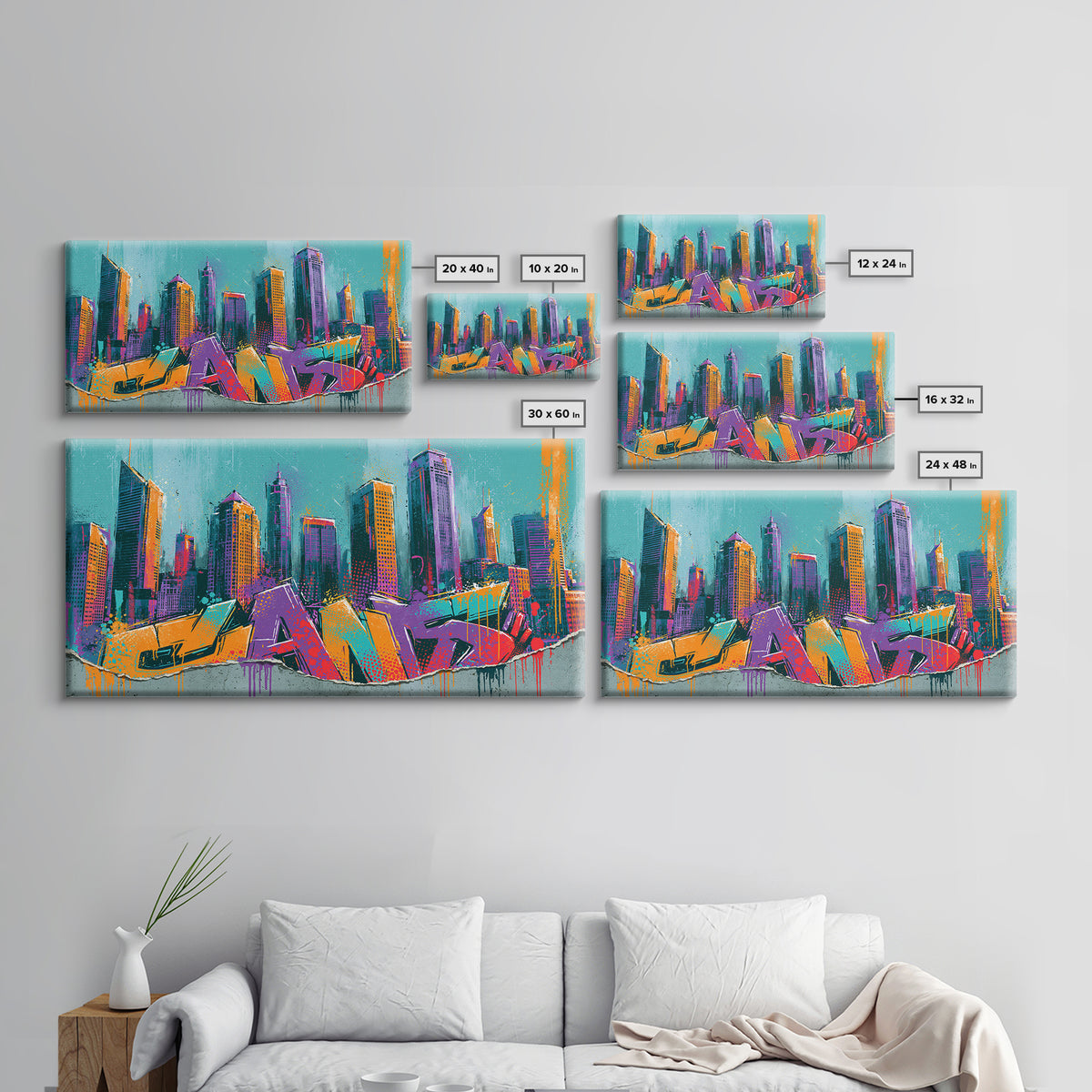 Urban Skyline Made from Stencil Layers Canvas Print, Street Art, Living Room Decor, Abstract Art, Urban, Abstract Painting, STR-2x1-82