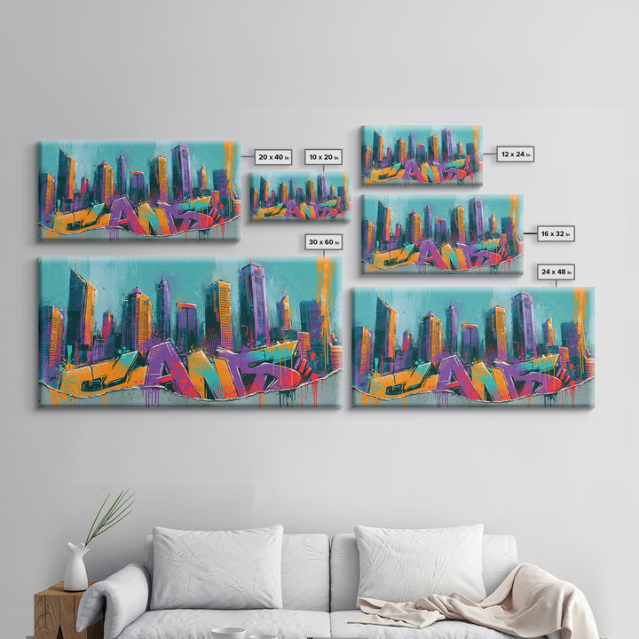 Urban Skyline Made from Stencil Layers Canvas Print, Street Art, Living Room Decor, Abstract Art, Urban, Abstract Painting, STR-2x1-82