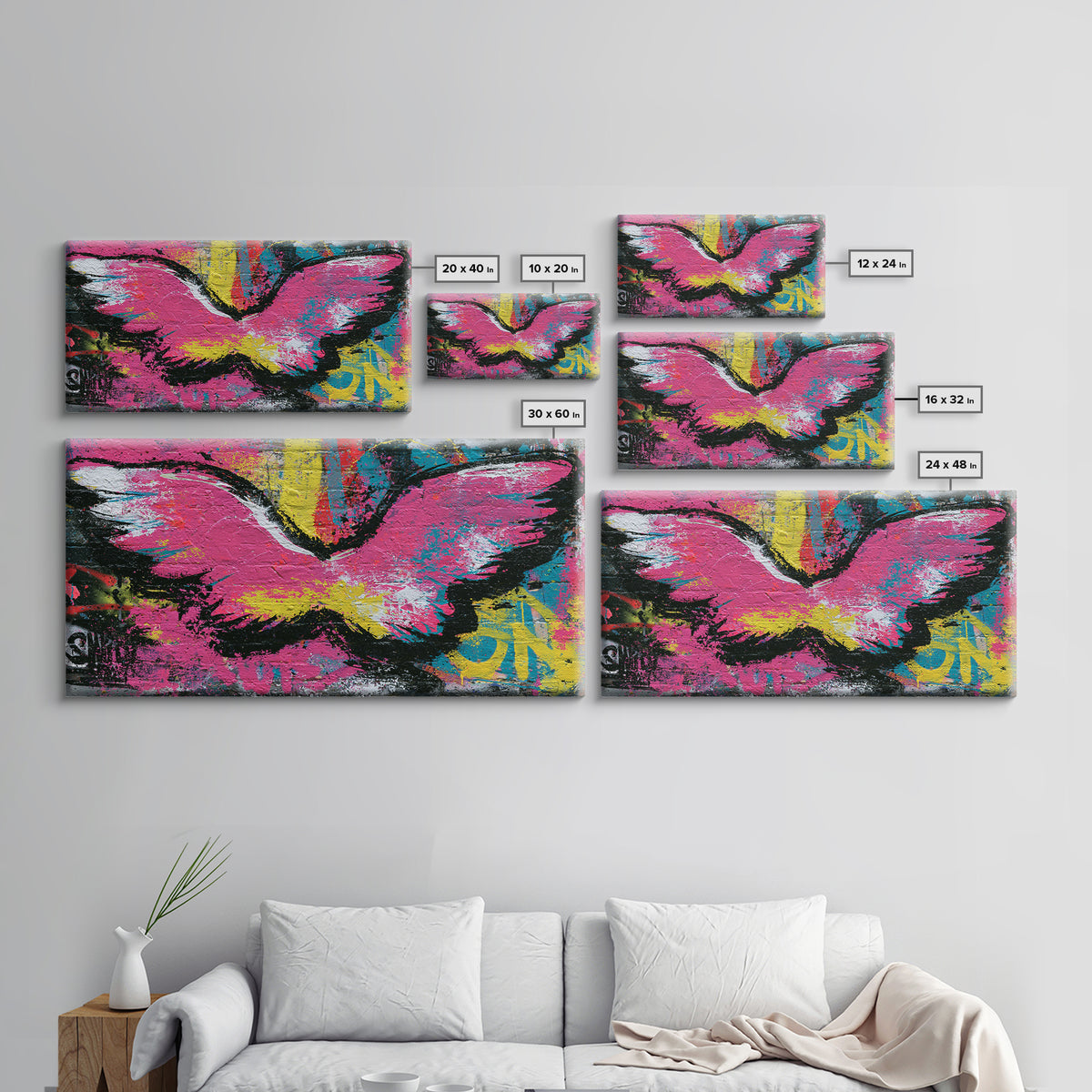 Graffiti Angel Wings Framed Canvas Print, Street Art, Modern Art, Living Room Decor, Urban, Neutral Decor, Modern Decor, STR-2x1-97