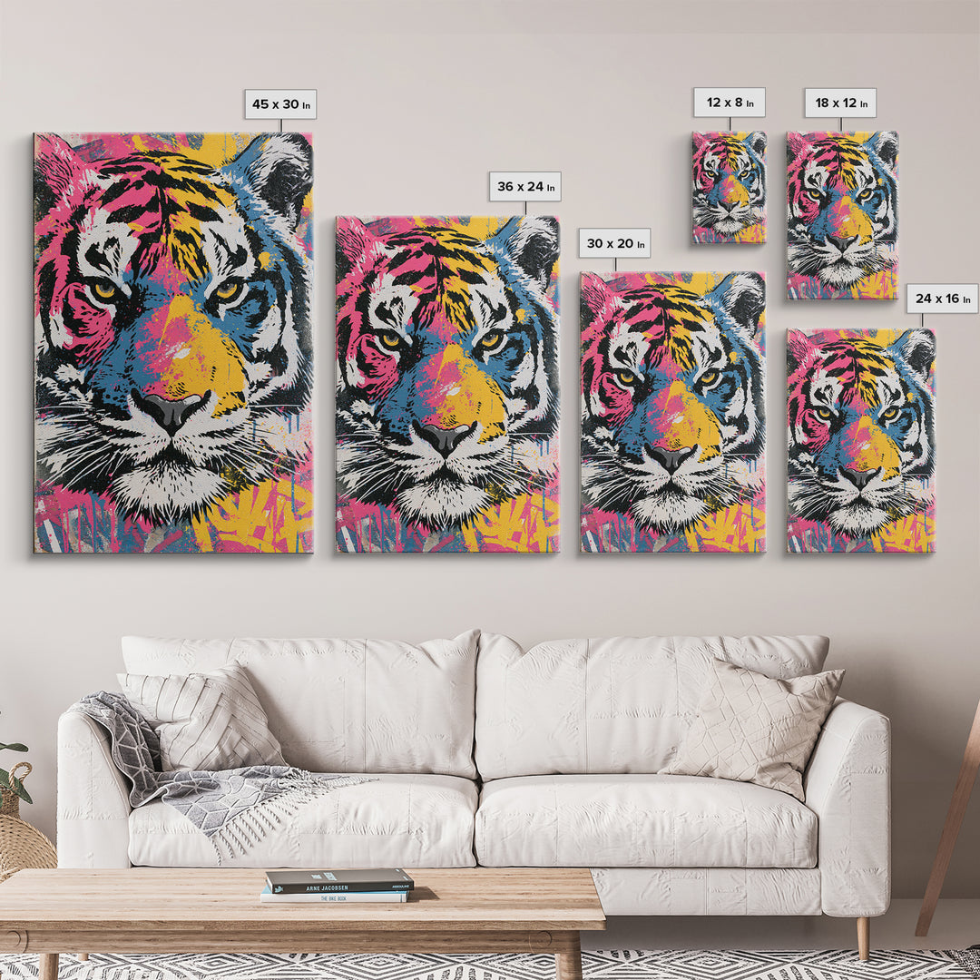 Spray Painted Tiger Face Canvas Print, Street Art, Gallery Decor, Living Room Decor, Fine Art, Urban, Wall Art, Home Decor, STR-2x3-16